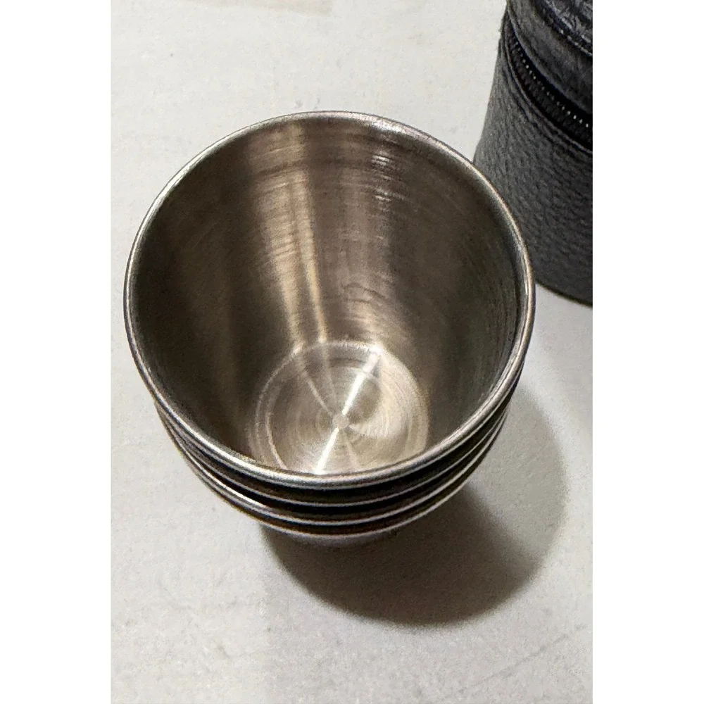 Russian Travel Shot Glass Set Black Excellent Stainless Steel 4pc
